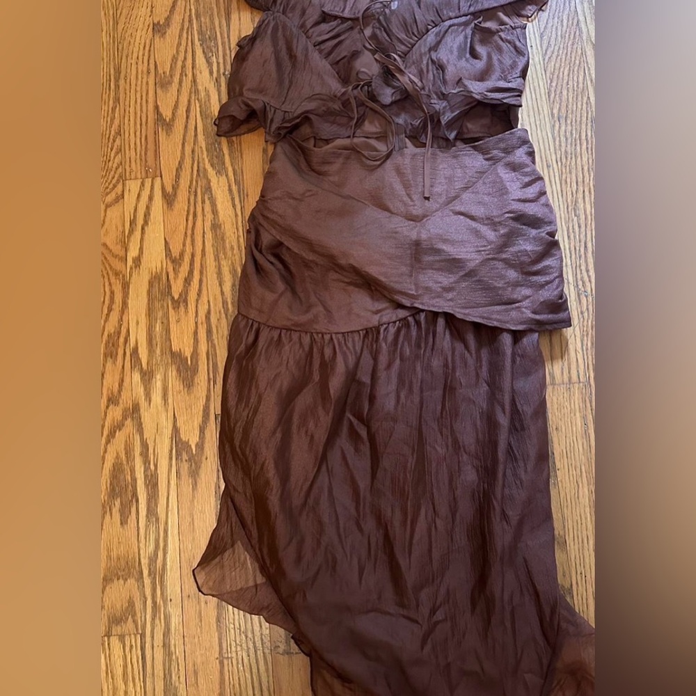 PrettyLittleThing Chocolate Ruffle Dress